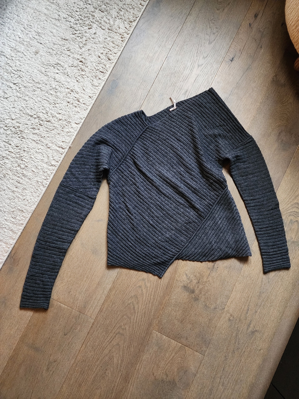 Free People Charcoal Off-the-Shoulder Ribbed Sweater XS